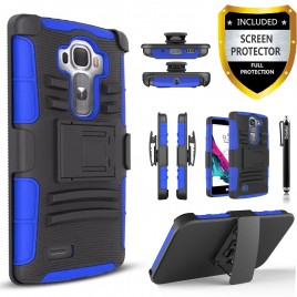 LG G4 Case, Dual Layers [Combo Holster] Case And Built-In Kickstand Bundled with [Premium Screen Protector] Hybird Shockproof And Circlemalls Stylus Pen (Blue)